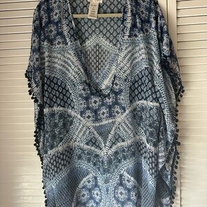 Jessica Simpson Blue and White Geometric Swim Coverup